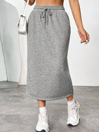 Slit Drawstring Midi Skirt