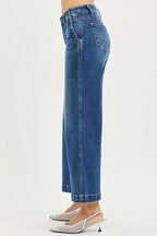 RISEN High Rise Wide Leg Jeans With Pocket Button Detail