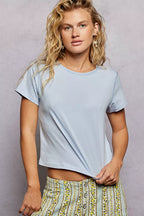 POL Contrast Stitching Round Neck Short Sleeve T-Shirt