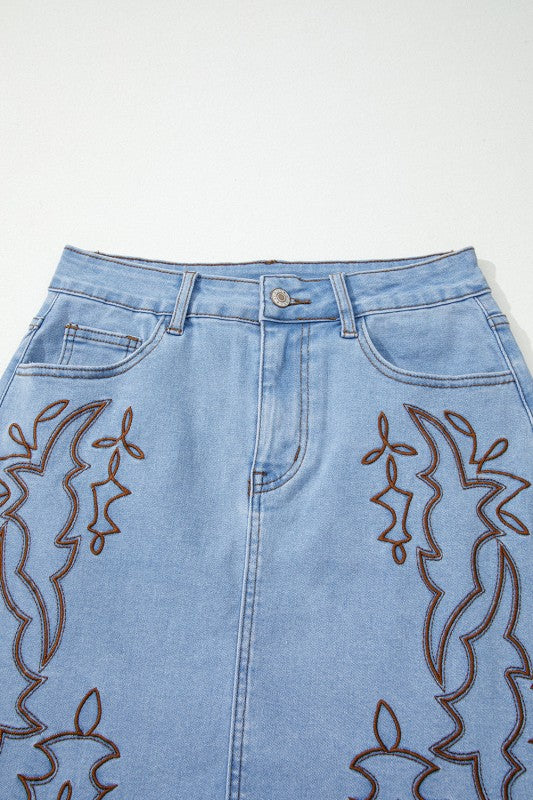 Western Embroidered Denim Mini Skirt