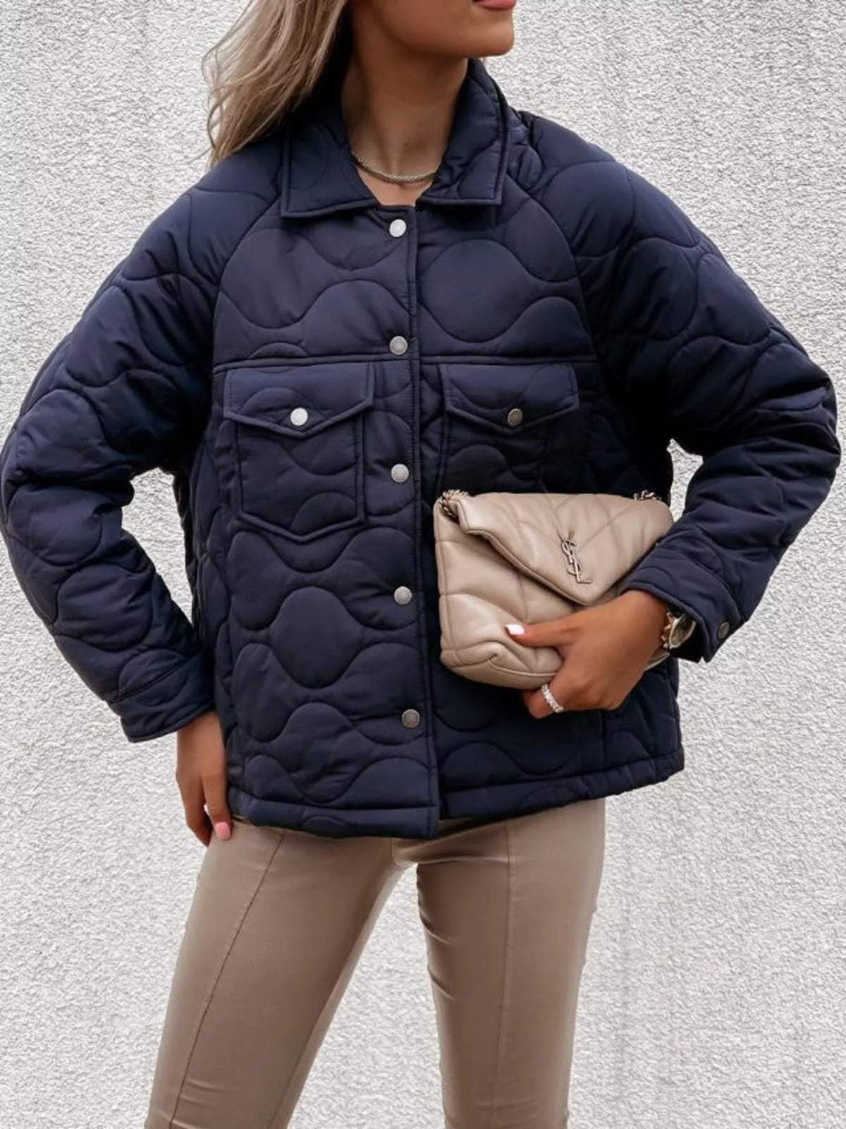 Quilted Snap-Down Casual Jacket