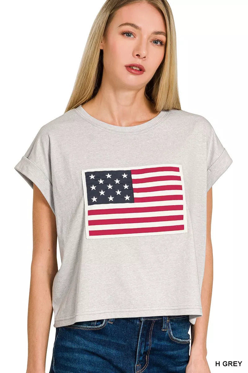 Zenana Round Neck Short Sleeve American Flag T-Shirt