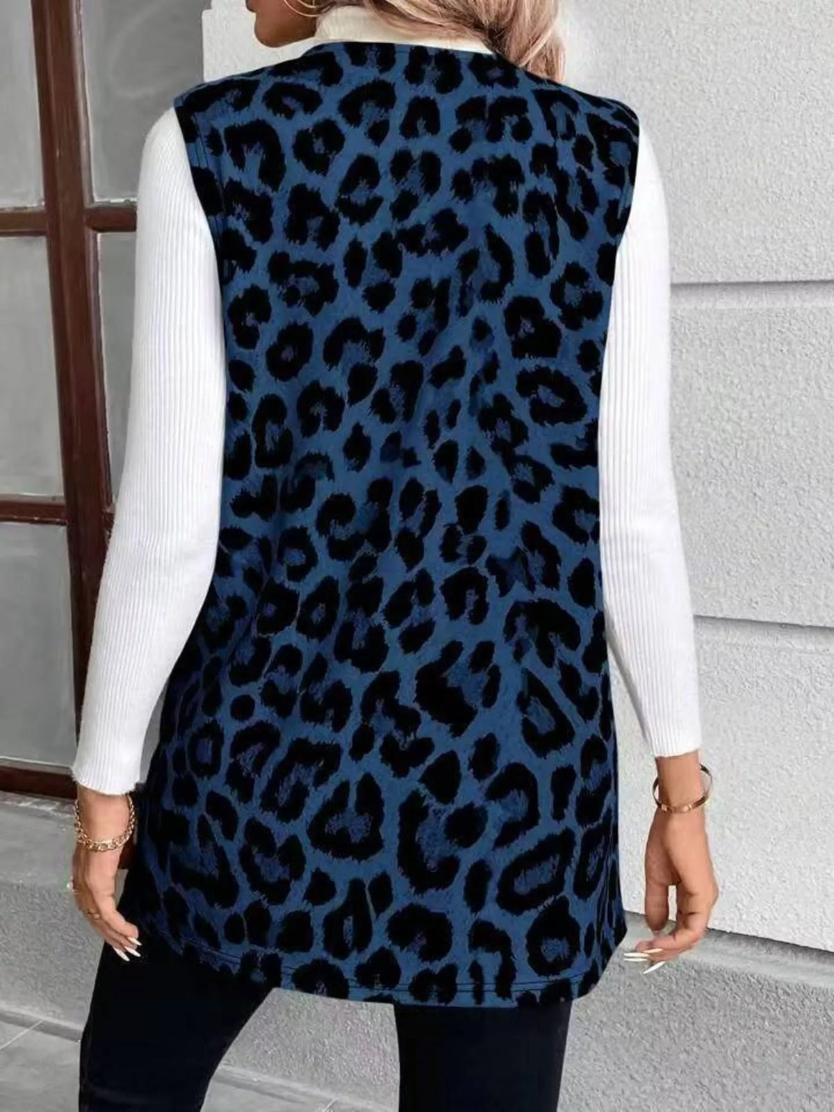 Sleeveless Leopard Print Vest Coat