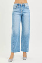 RISEN Full Size Slouchy Cropped Barrel Jeans with Curved Side Seam Plus Size