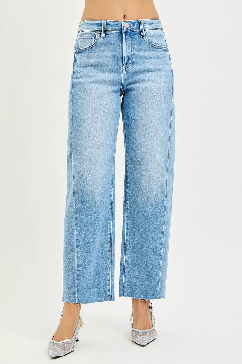RISEN Full Size Slouchy Cropped Barrel Jeans with Curved Side Seam Plus Size