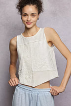 POL Ribbed Round Neck Cropped Tank with Lace Detail
