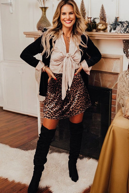 Leopard Tiered Patchwork Mini Skirt