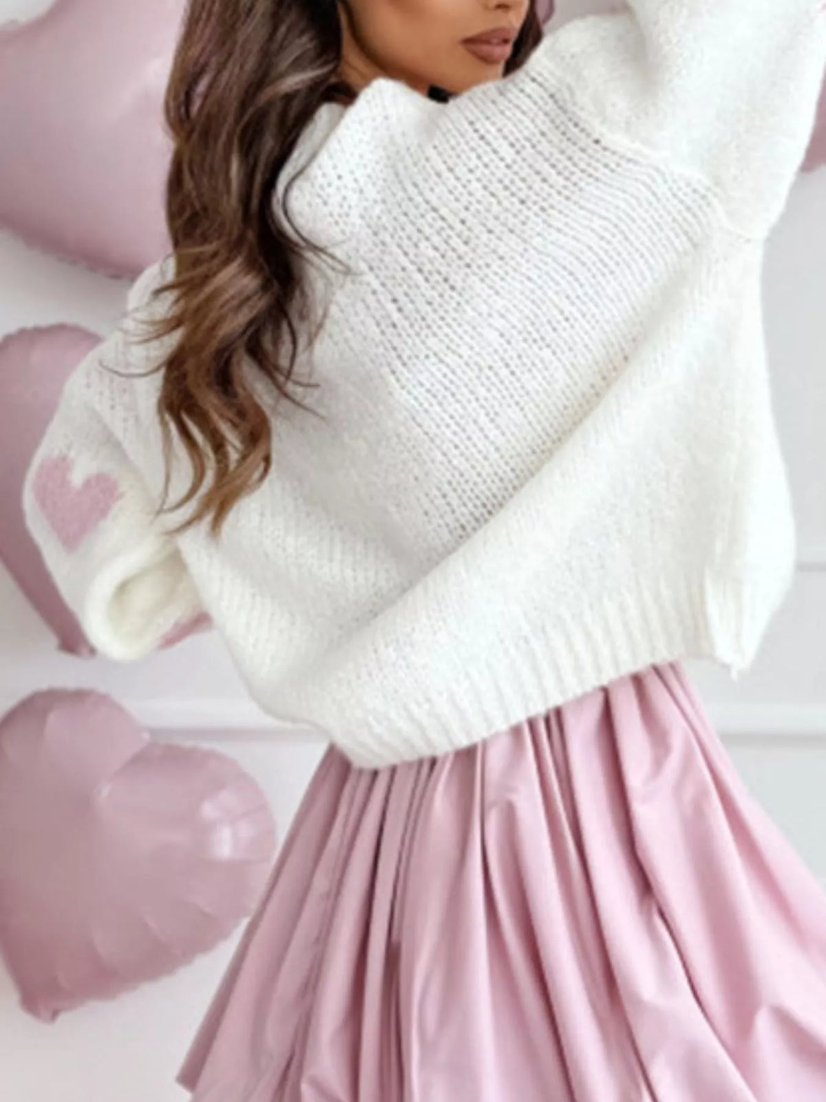 Heart Round Neck Knitted Sweater