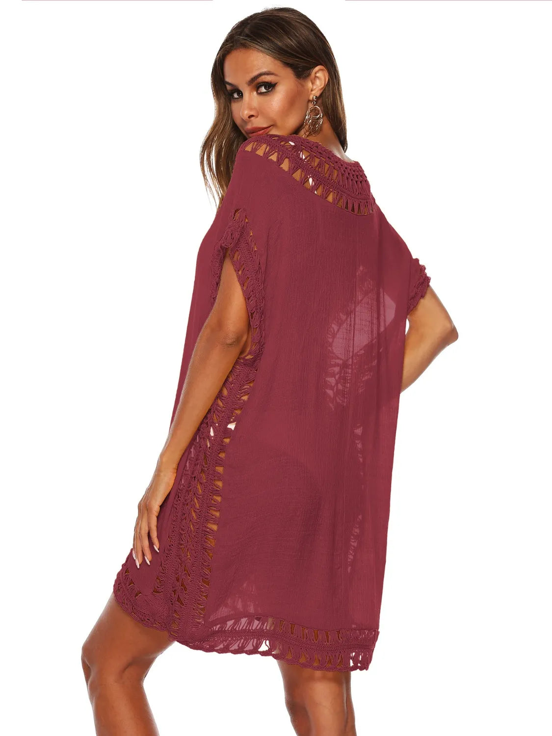 Bohemian Crochet Trim Beach Cover Up Dress