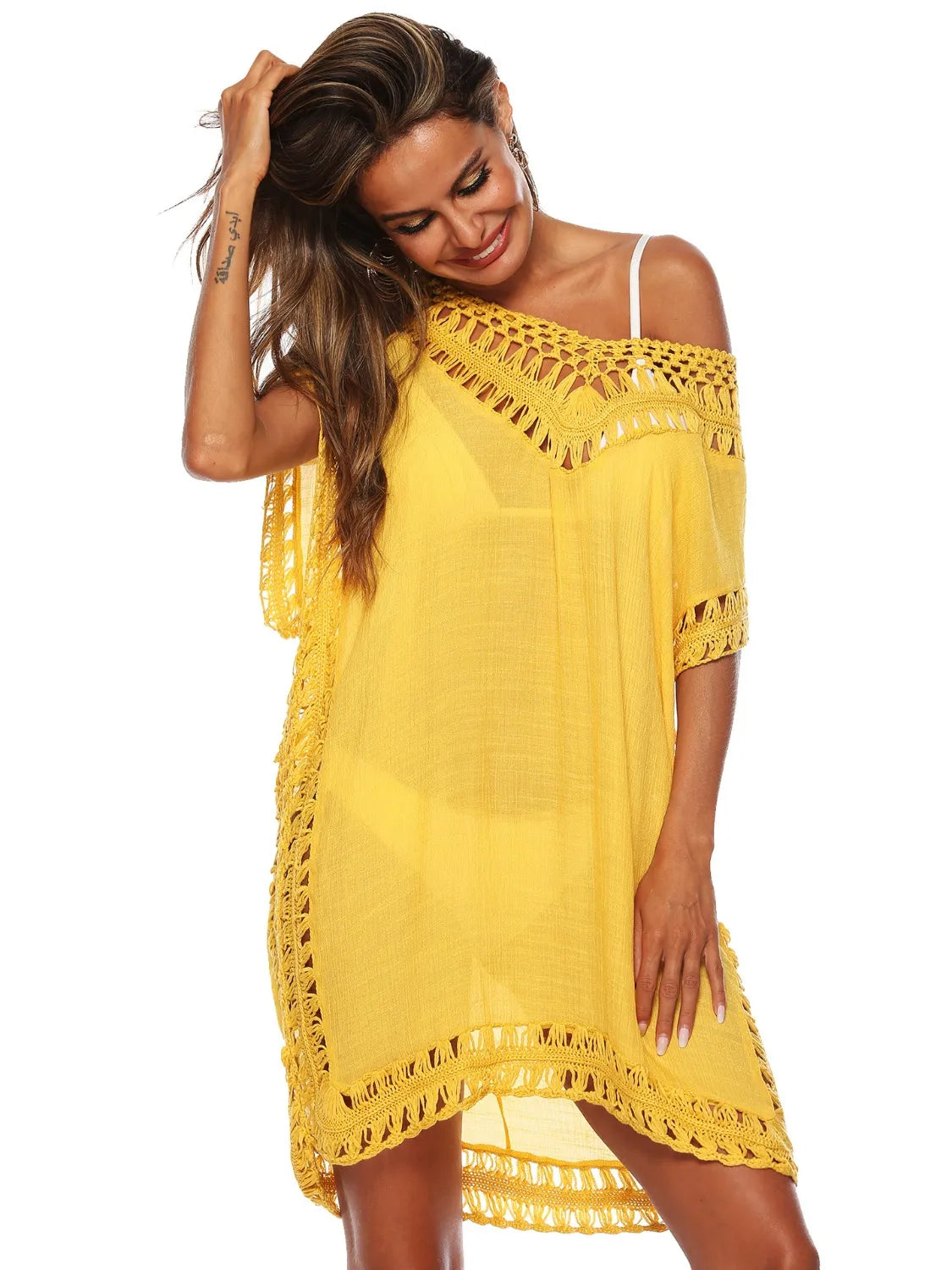 Bohemian Crochet Trim Beach Cover Up Dress