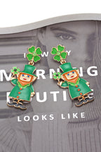 Dark Green St Patricks Day Enameled Leprechaun Drop Earrings
