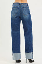RISEN Mid Rise Wide Straight Jeans With Wide Cuff
