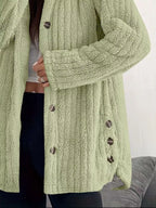 Full Size Fleece Button Up Hooded Outerwear Plus Size