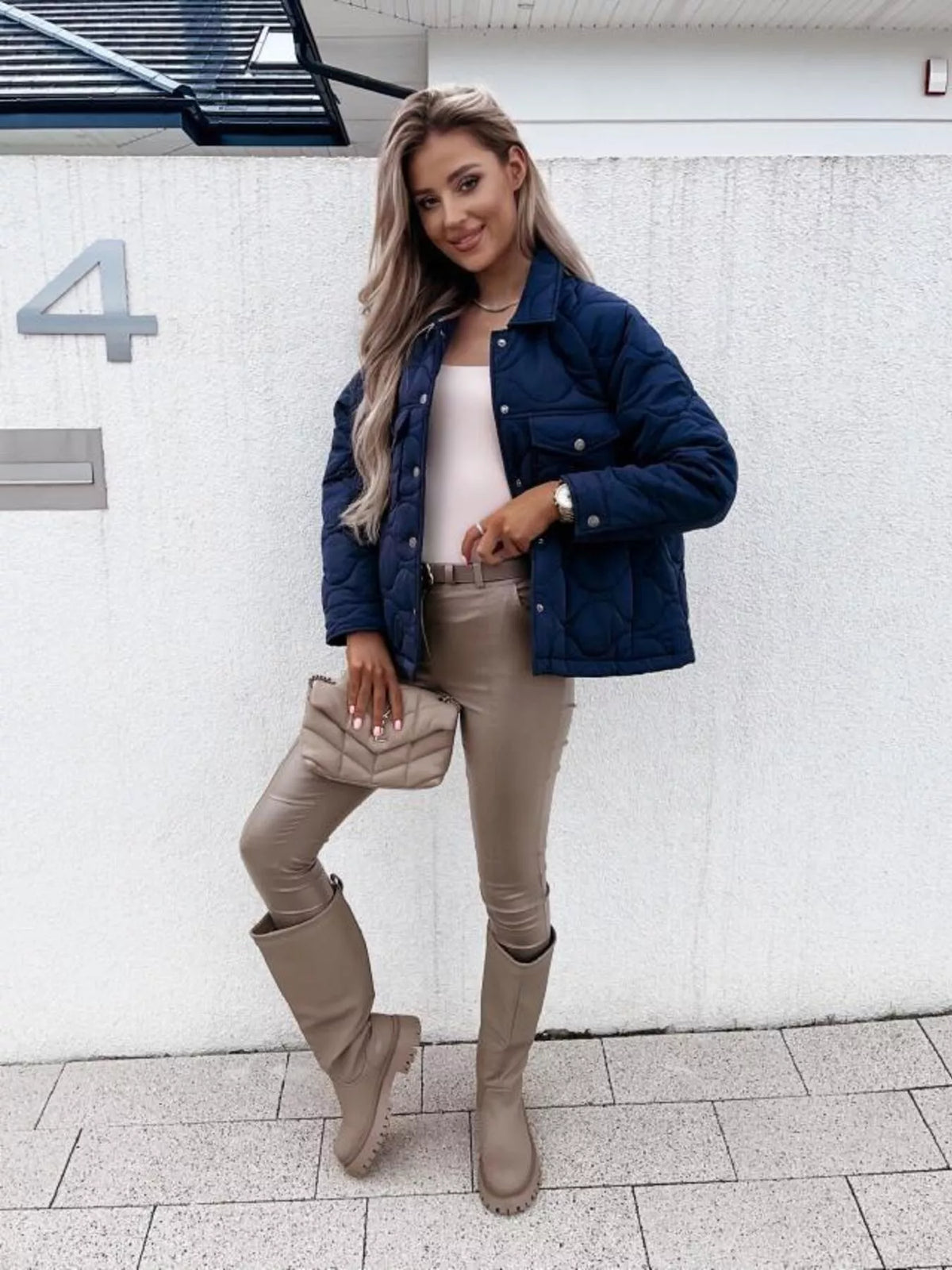 Quilted Snap-Down Casual Jacket
