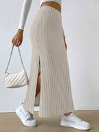 High Waist Ribbed Knit Maxi Skirt
