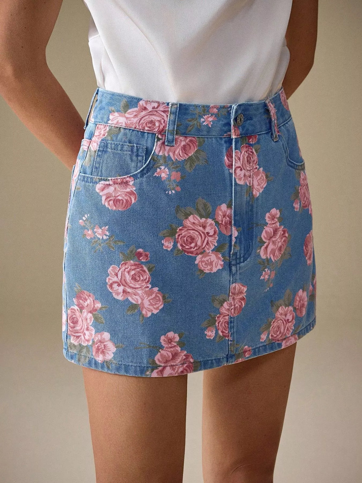 Floral Print Denim Skirt