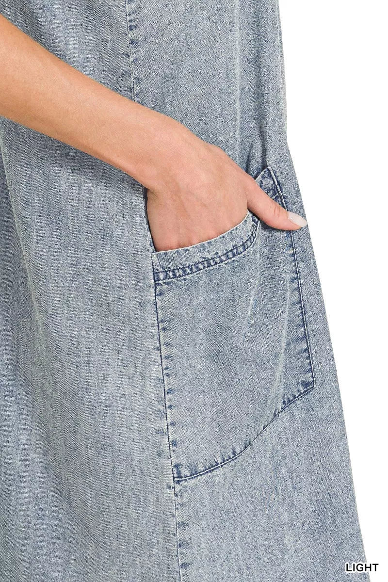 Zenana Enzyme Stone Washed Lyocell Mini Dress