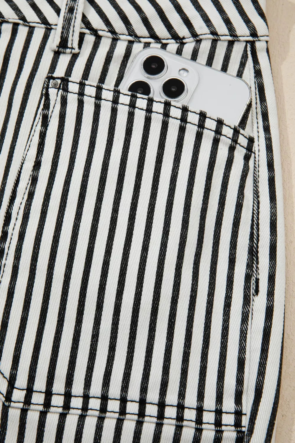 Stripe Patch Pocket High Waist Shift Denim Jeans
