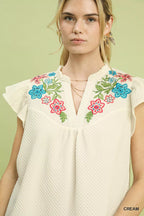 Umgee Embroidered Flutter Sleeve Blouse
