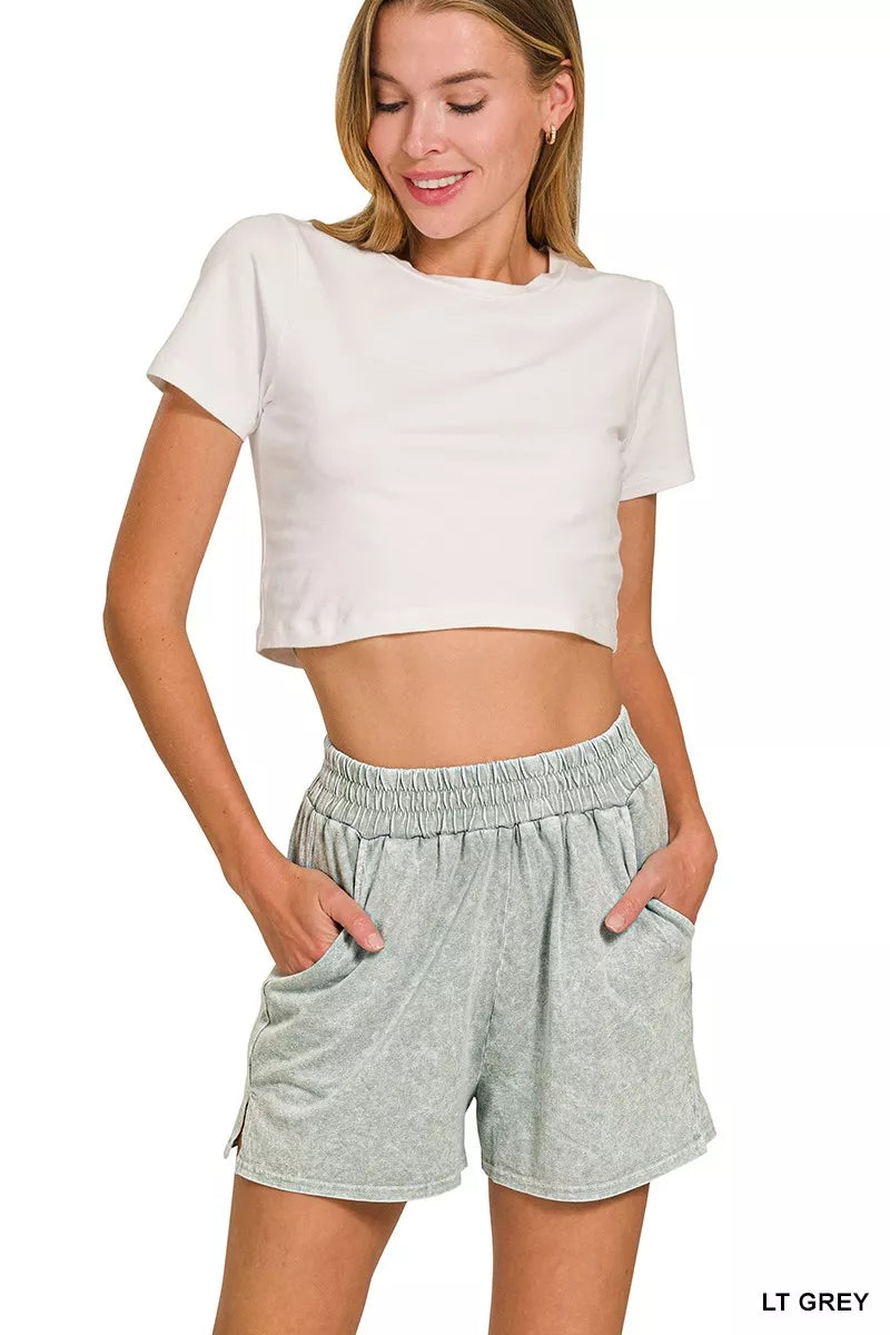 Zenana Halo Snow Washed Short Sleeve Tee and Shorts Set