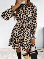 Leopard Print Ruffle Hem Mini Dress