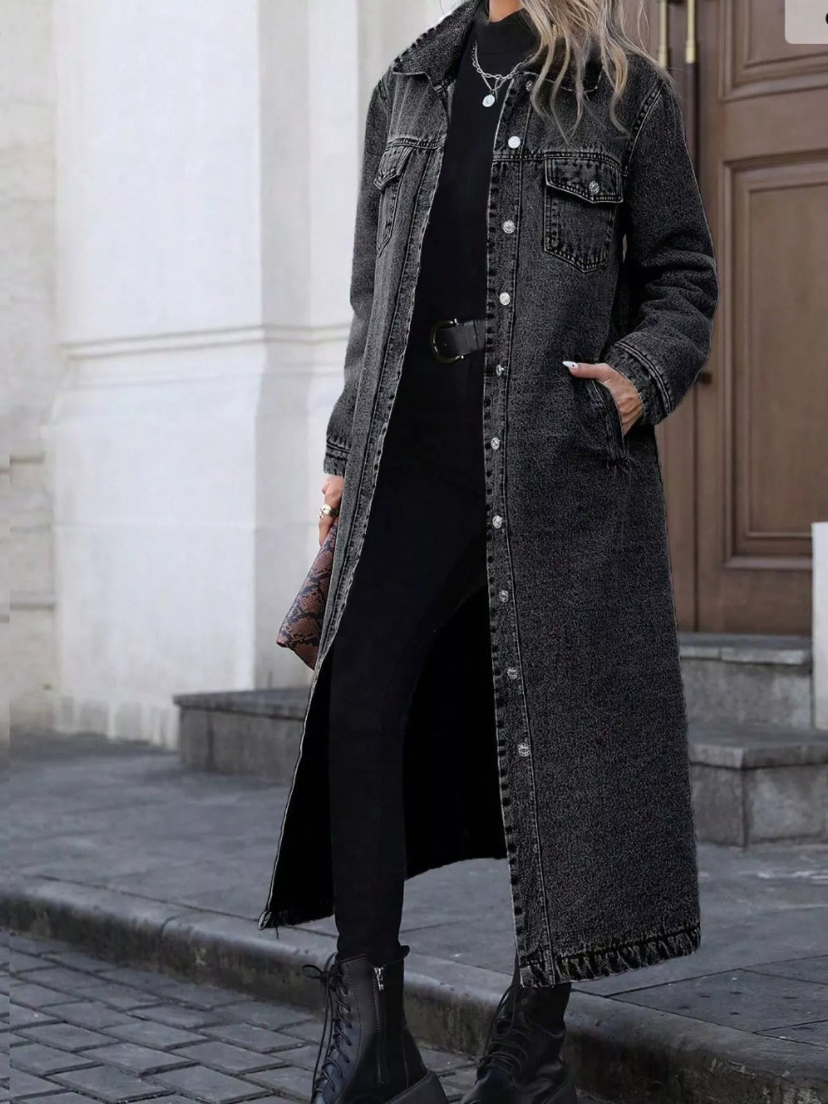 Longline Button-Front Denim Jacket