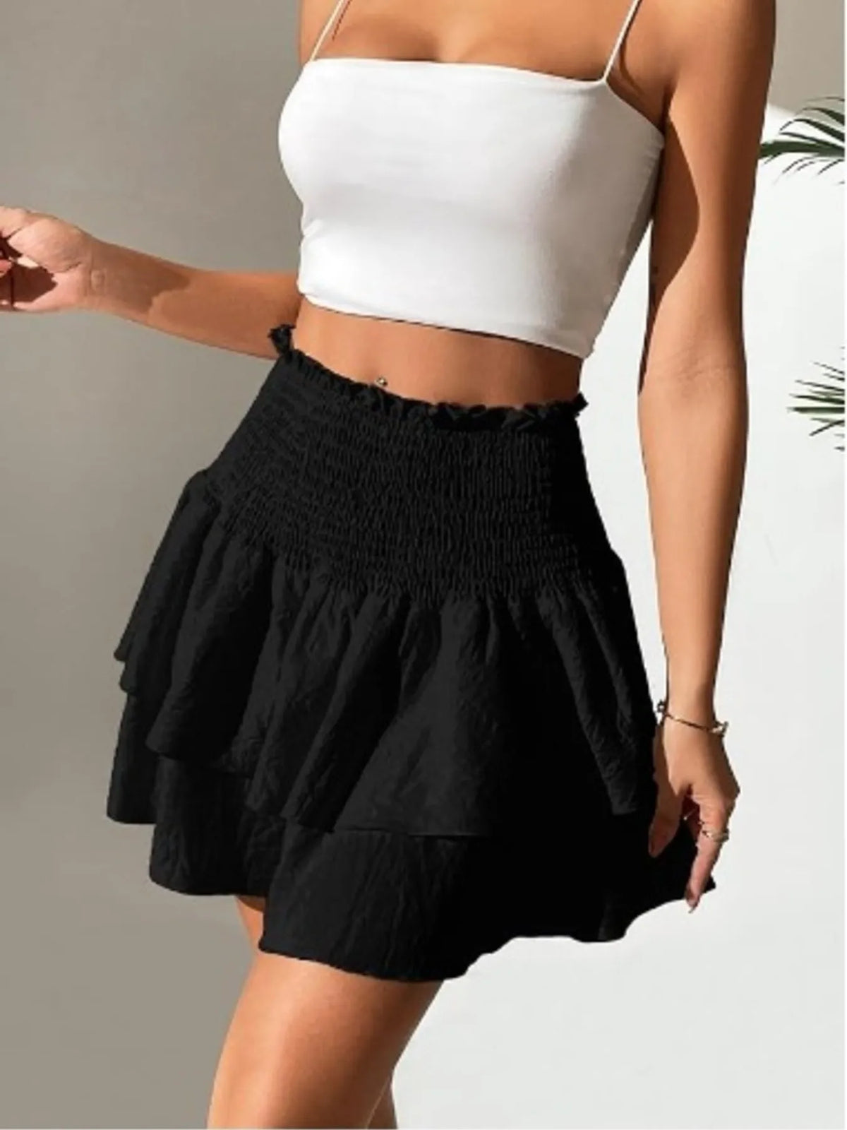 Smocked Layered Mini Skirt