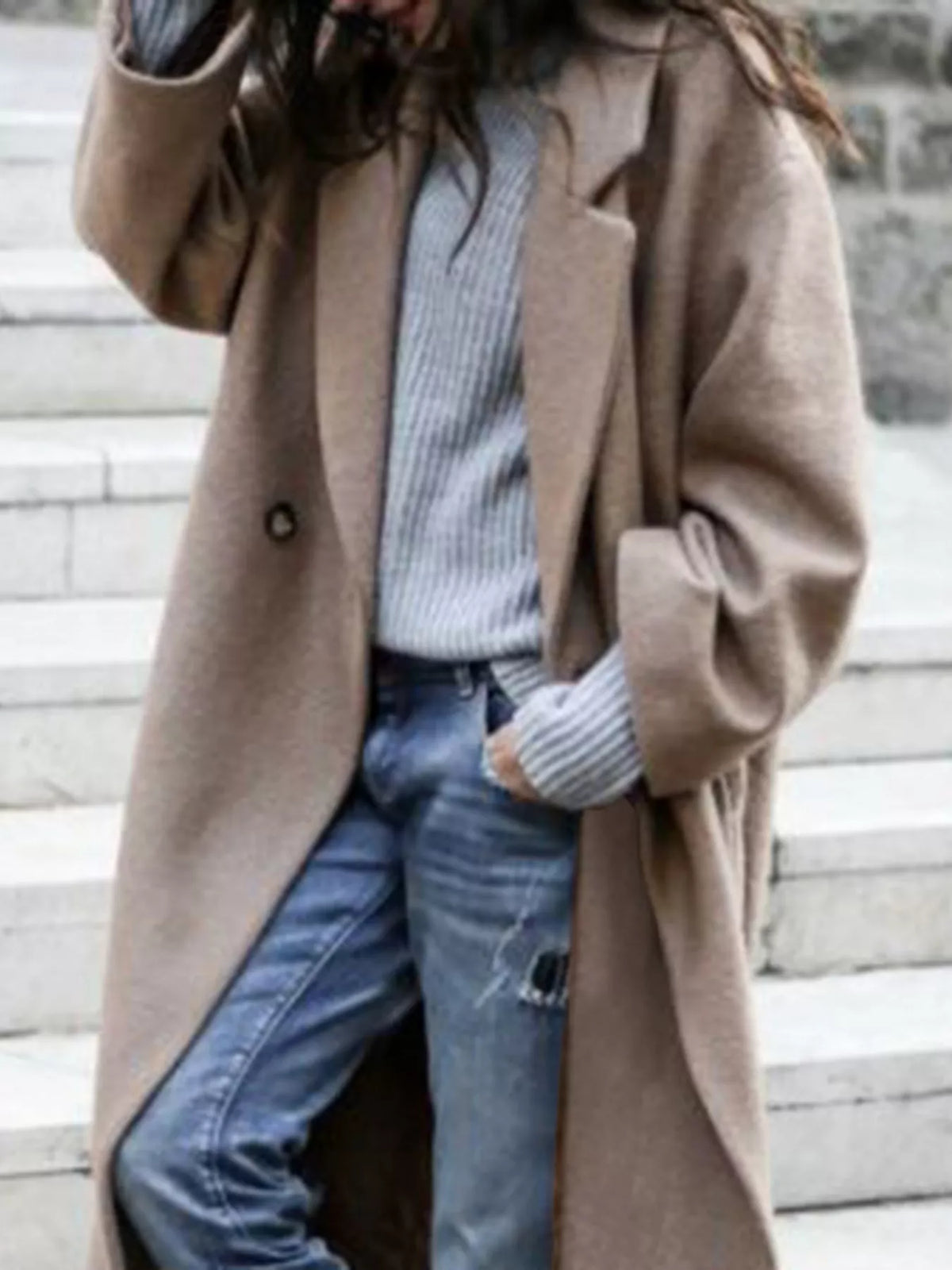 Full Size Wool Blend Longline Overcoat Plus Size