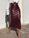 Slit Back Leather Skirt