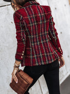 Full Size Plaid Tweed Double-Breasted Blazer Plus Size