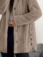 Full Size Fleece Button Up Hooded Outerwear Plus Size