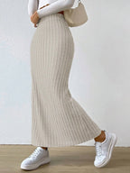 High Waist Ribbed Knit Maxi Skirt