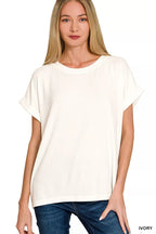 Zenana Soft Melange Hacci Short Sleeve Round Neck Top
