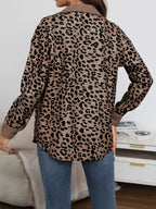 Full Size Leopard Print Button-Down Jacket Plus Size