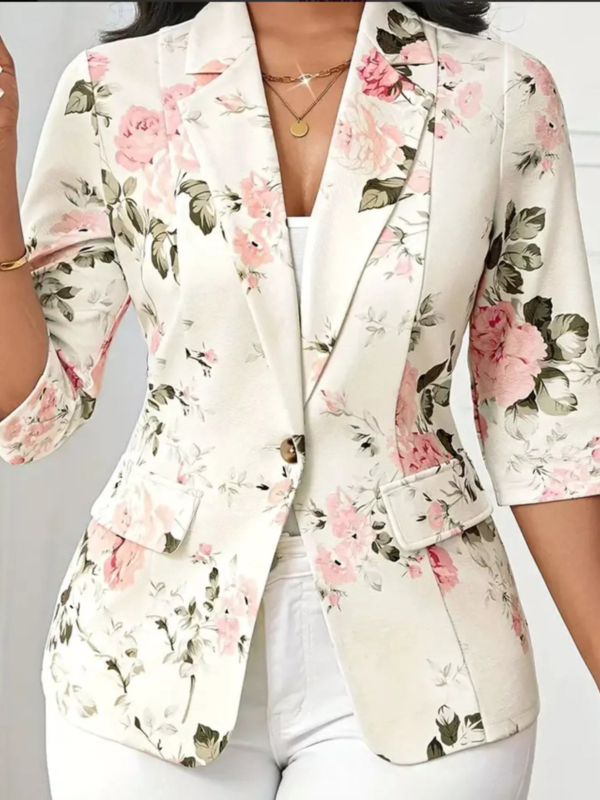 Floral Print One Button Casual Blazer