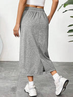 Slit Drawstring Midi Skirt