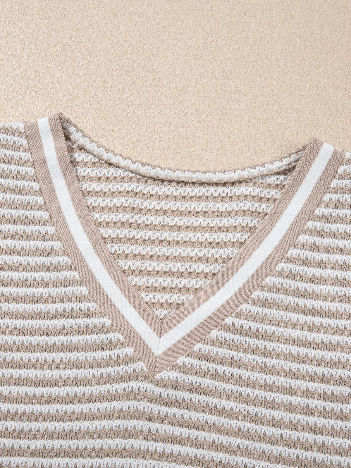 Striped Textured Knit V Neck Top