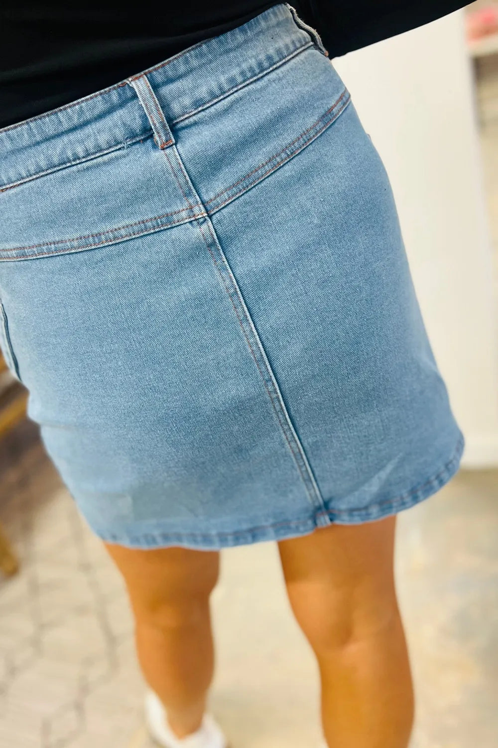 Acid Wash Bowknot Details High Waist Denim Skirt