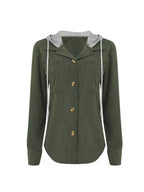 Hooded Corduroy Button-Down Jacket
