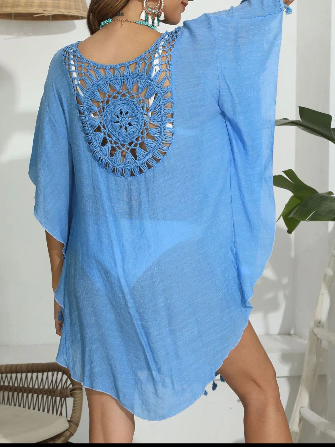 Tassel Crochet Round Neck Cover-Up