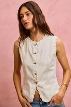 SO ME Scalloped Edge Cotton Twill Washed Vest Top