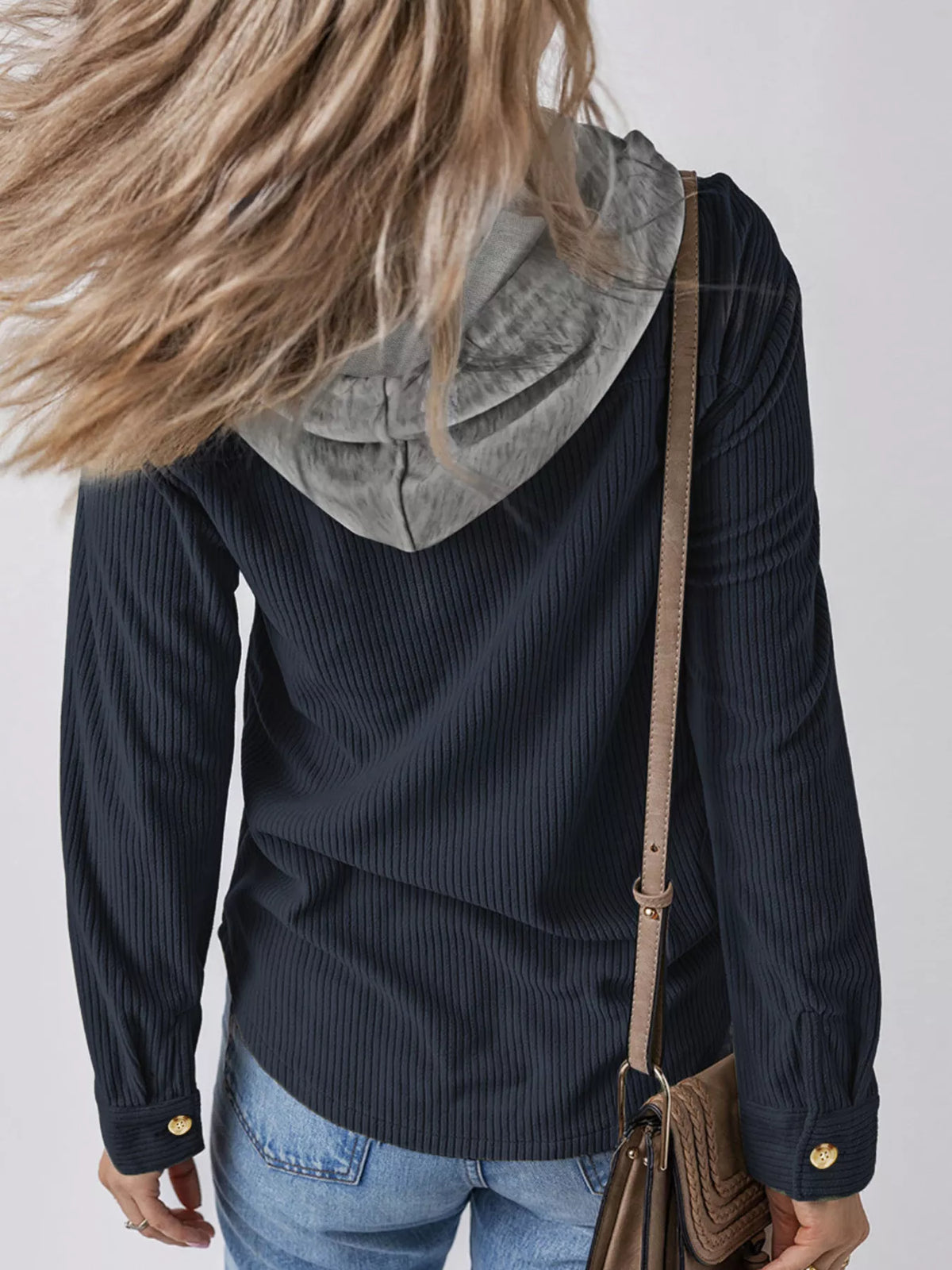 Hooded Corduroy Button-Down Jacket