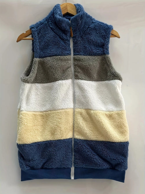 Color Block Zip Up Vest Coat