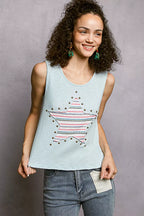 POL Round Neck Stud Point Ribbed Tank with Stripped Star Patch