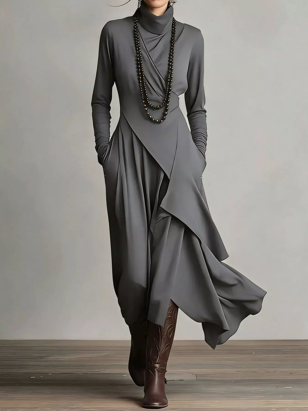 Full Size Asymmetrical Hem Turtleneck Dress Plus Size