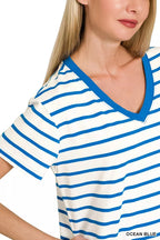 Zenana Striped V-Neck Short Sleeve T-Shirt