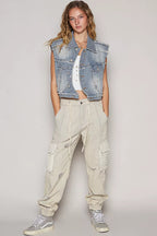 POL Assymetrical Front Closure Raw Hem Denim Vest