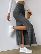 High Waist Ribbed Knit Maxi Skirt