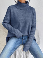 Turtleneck High-Low Hem Sweater