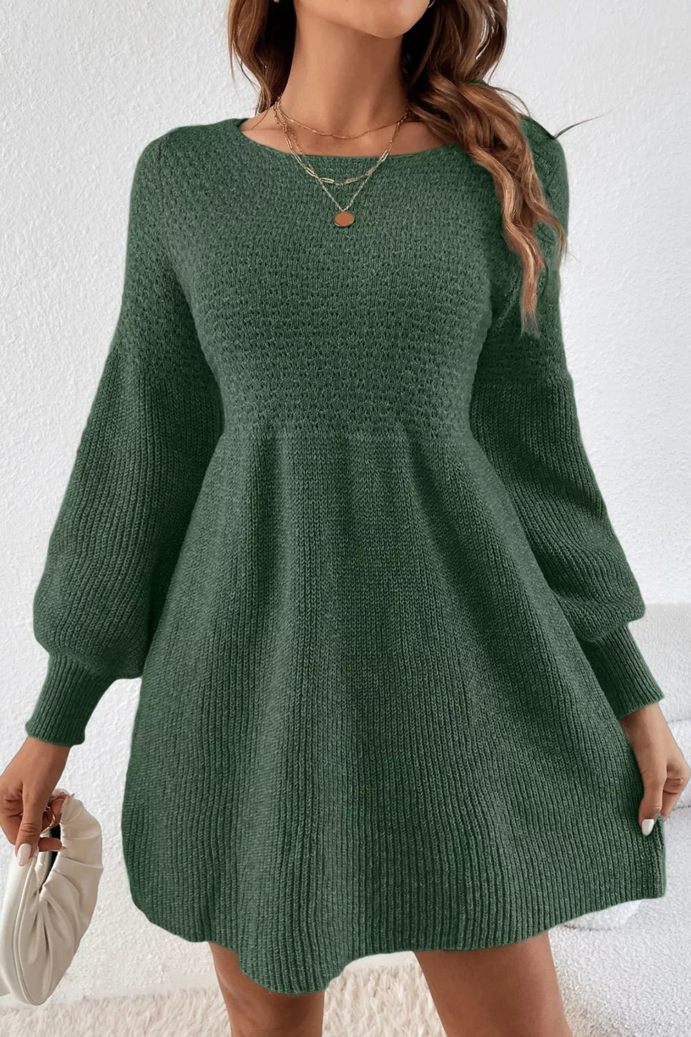 Round Neck Long Sleeve Mini Dress
